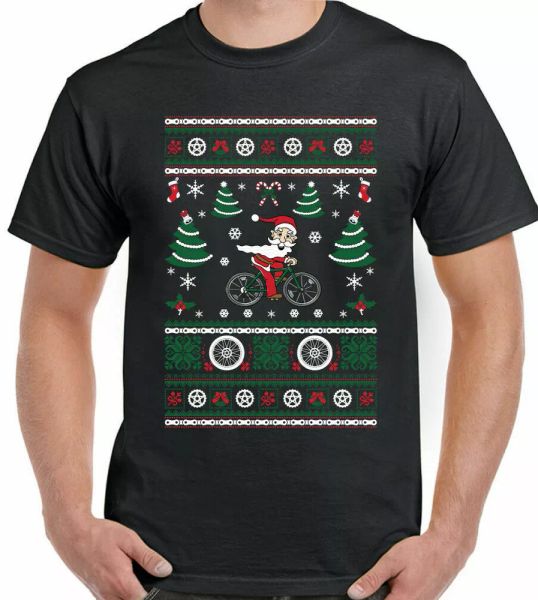 cycling christmas t-shirt santa mens funny cyclist bike mtb road racer secret d2, White;black